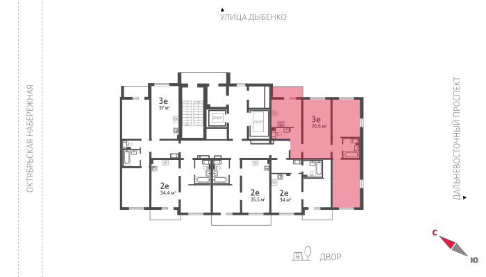 3-комнатная квартира №14 в ЖК «Цивилизация» - На плане комплекса